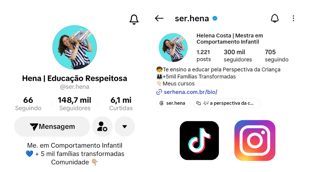 Instagram e TikTok de Helena Costa